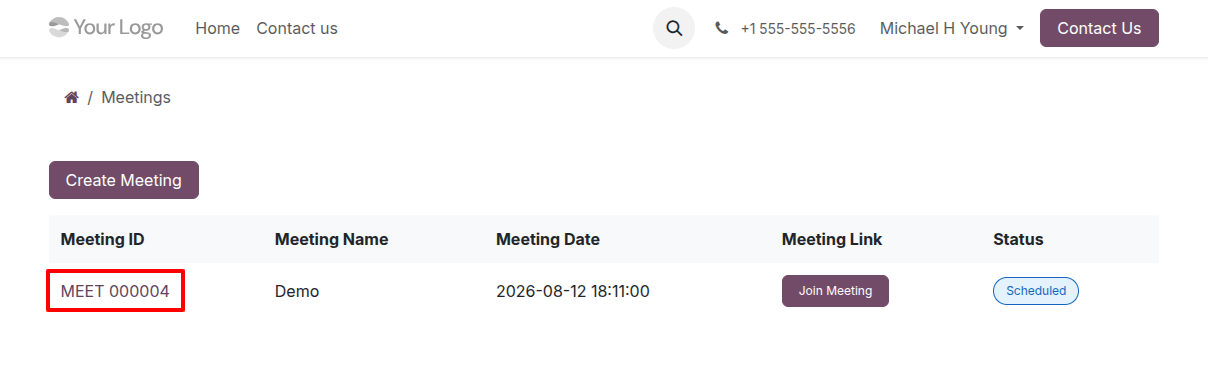 Meeting detail with join link