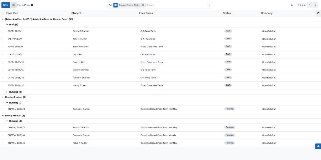 Fees Plan List View