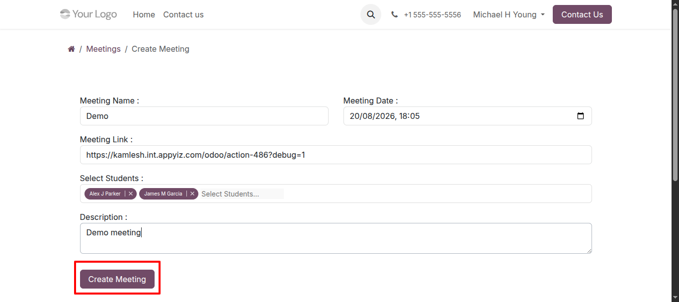 Create meeting form on the portal