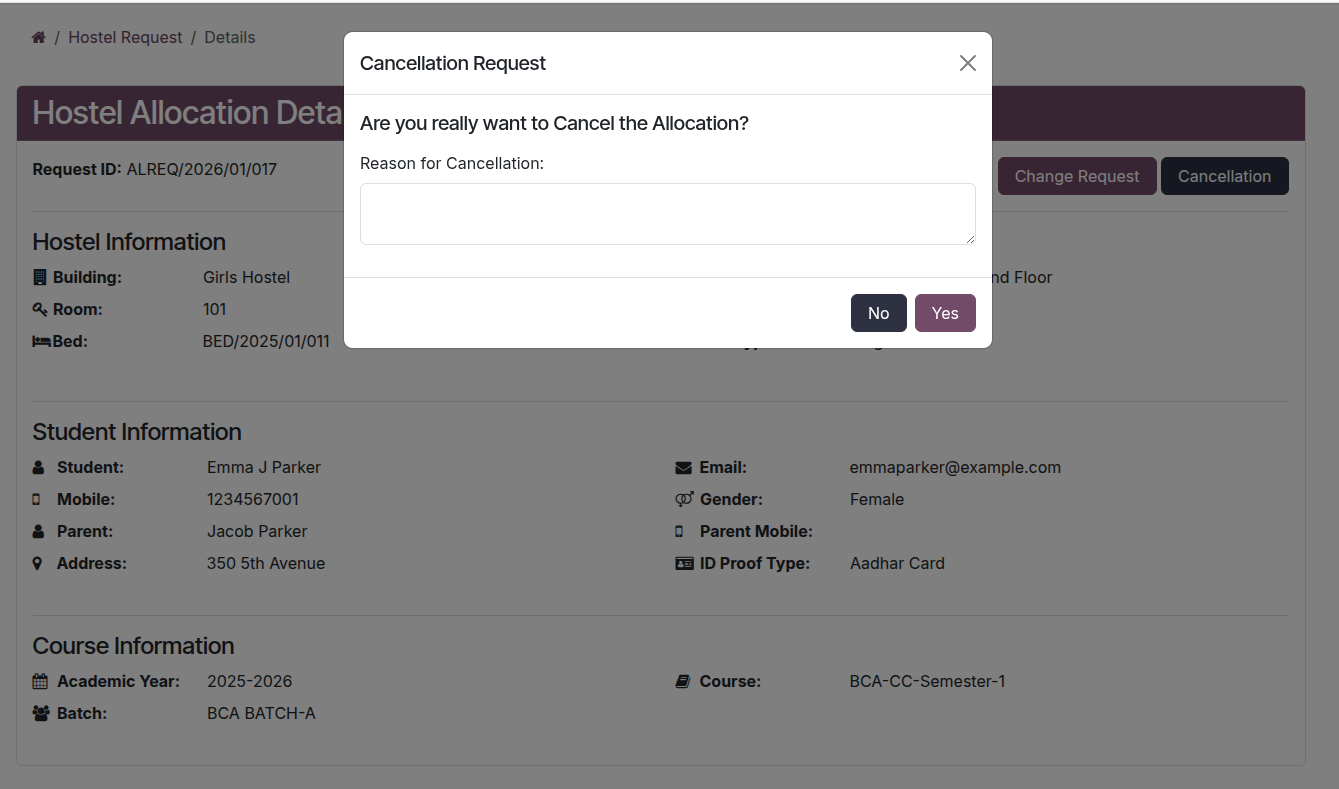 Portal Cancellation Request