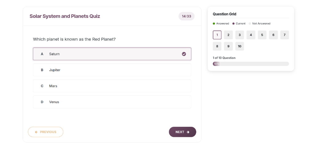 Interactive Quiz Taking Interface