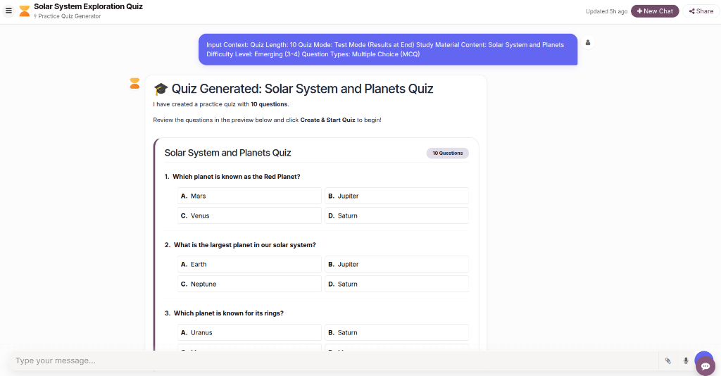 Generated Quiz Preview in AI Playground