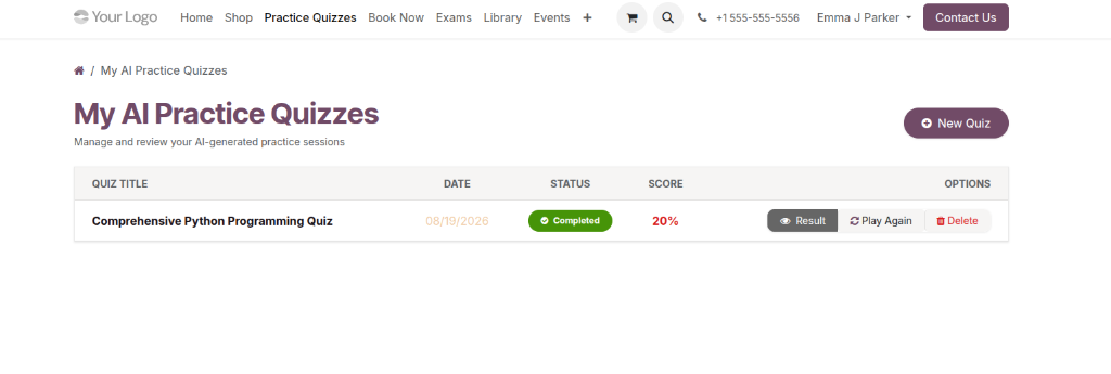 Student Portal Practice Quizzes Dashboard