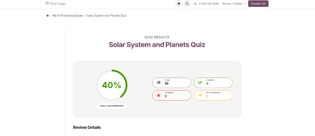 Quiz Evaluation Scorecard