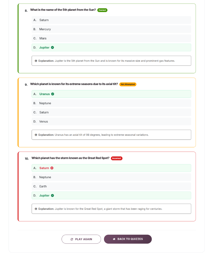 Detailed Question Review and Performance Analysis