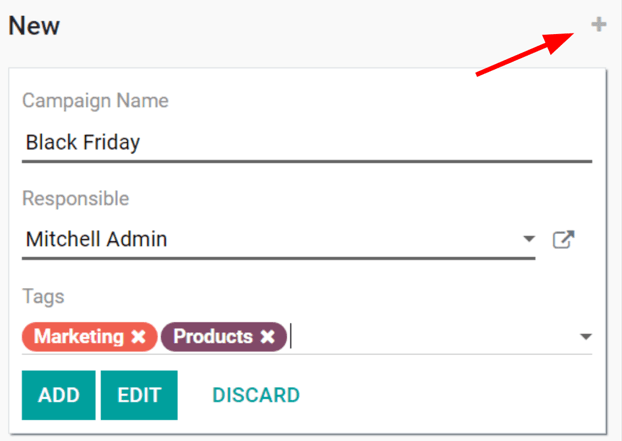 View of the quick add option for campaigns in openeducat Social Marketing.