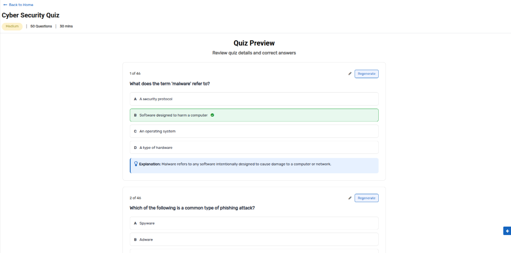 Quiz Preview and Review Screen