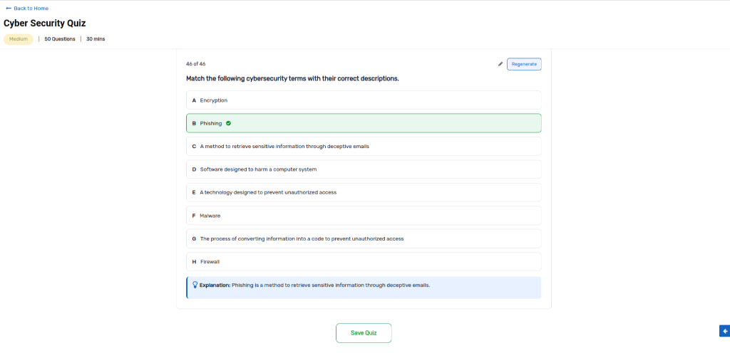 Save Quiz Interface