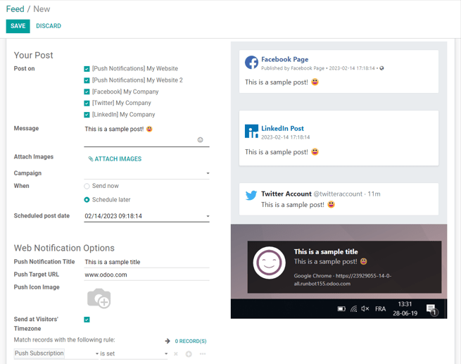 How to create a social media post directly through openeducat