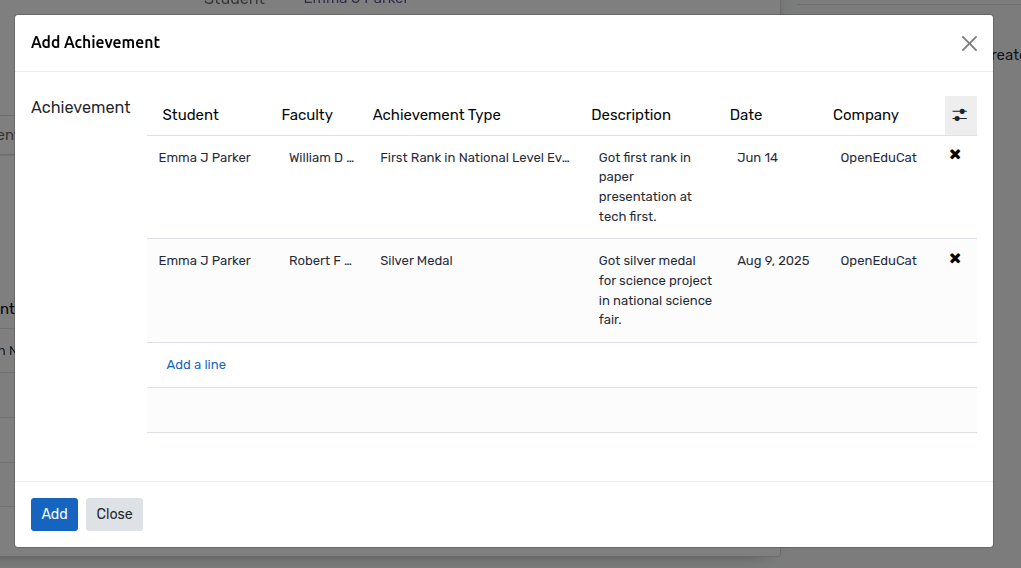 Populated Achievements in Add Wizard