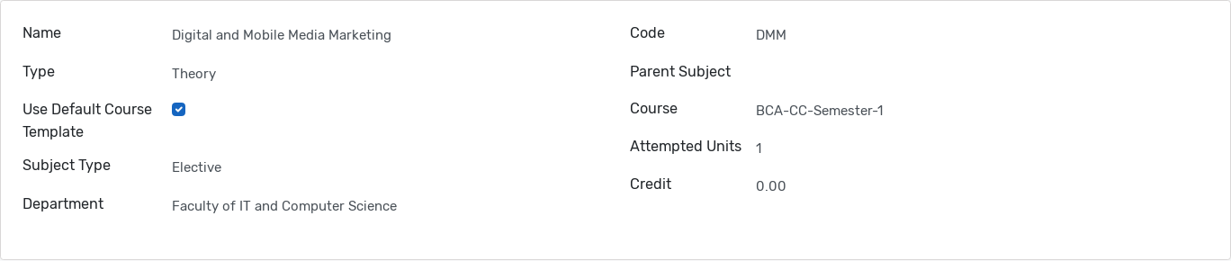 Subject Form View with Study Material Configurations