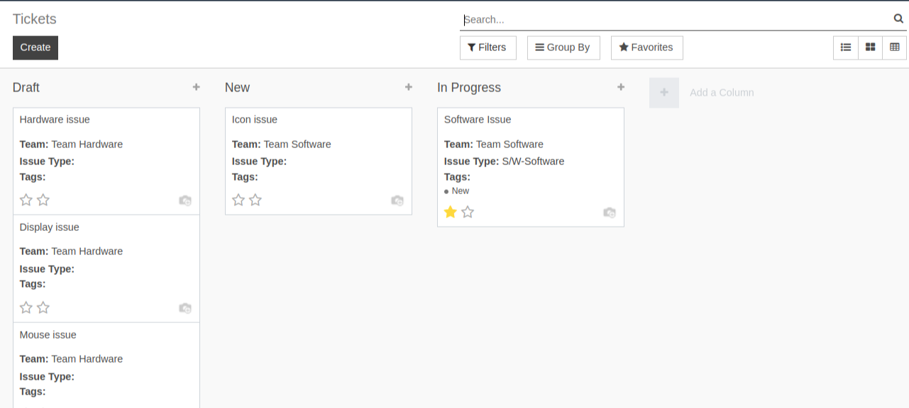 View of a team’s kanban view in OpenEduCat Helpdesk