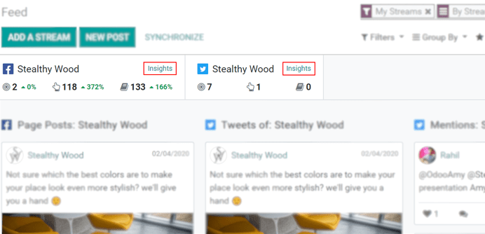 The insights link that can be accessed for each social media stream added in openeducat.