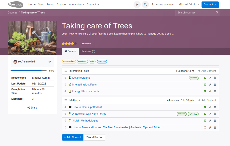 View of a course being published for OpenEduCat Helpdesk