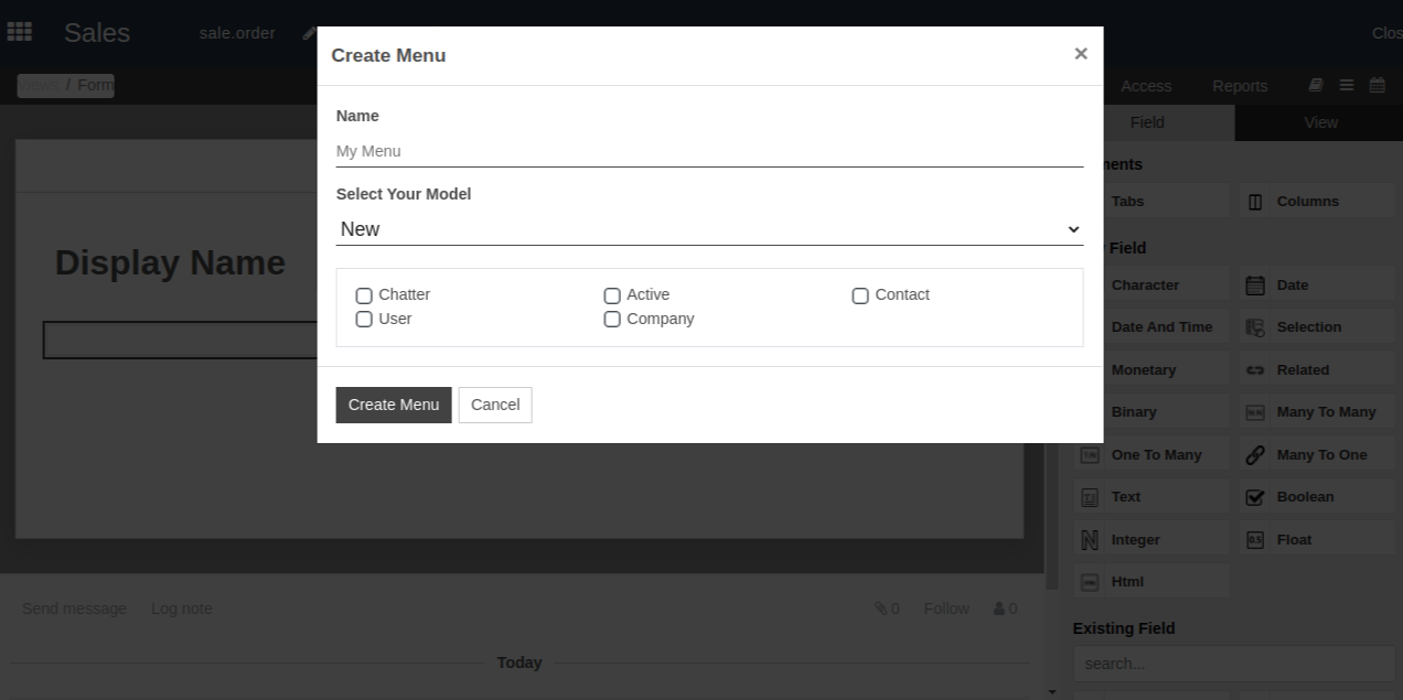 View of the recommended fields for an object in OpenEduCat Studio