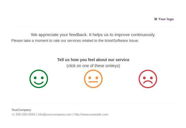 View of a standard helpdesk customer review email template for OpenEduCat Helpdesk