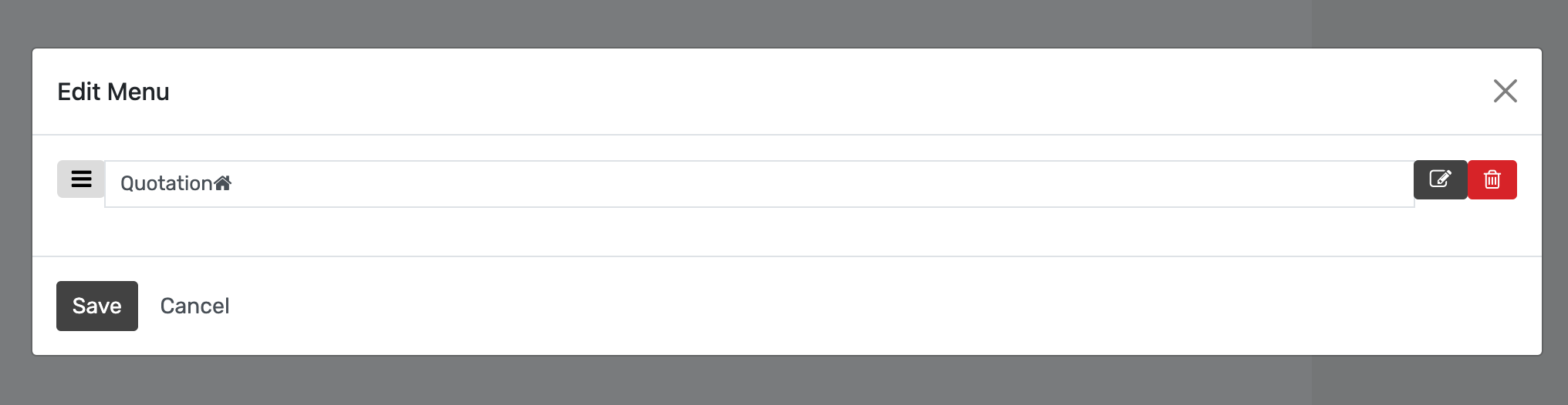 Descripción general de un menú que se está editando en OpenEduCat Studio