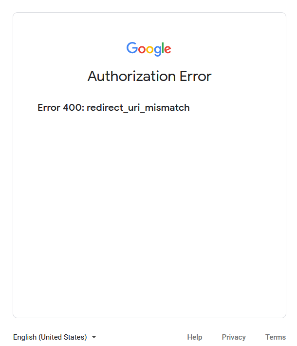 Error 400 No coincide el URI de redireccionamiento.