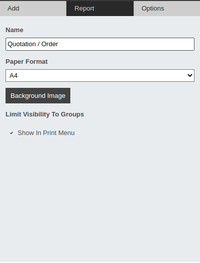 Vista de la configuración de un informe que enfatiza la visibilidad del límite de campo para los grupos en OpenEduCat Studio