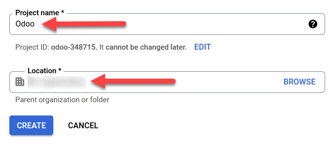 Nombre del proyecto y ubicación para Google OAuth.
