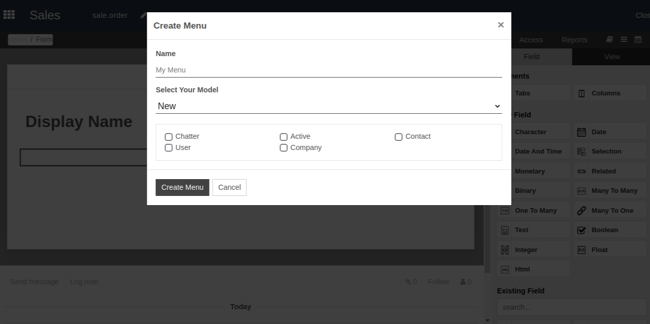 Vista de los campos recomendados para un objeto en OpenEduCat Studio