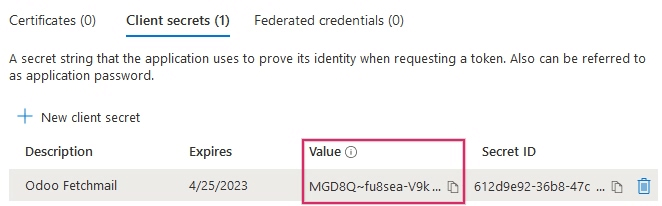 Valeur secrète client ou valeur dans les informations d'identification de l'application.